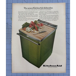 1967 Print Ad Kitchen Aid Dishwasher Portable Butcher Block Top